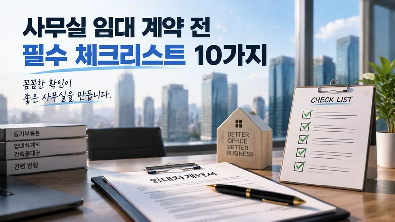 노트북과 사무실 검색 화면, 플랫폼 아이콘을 활용해 사무실 임대 플랫폼 5선을 소개하는 이미지