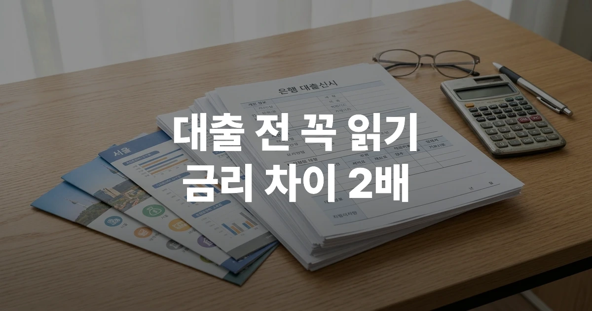 개인 대출 신청 서류와 금리 계산기가 놓인 금융 서류 책상