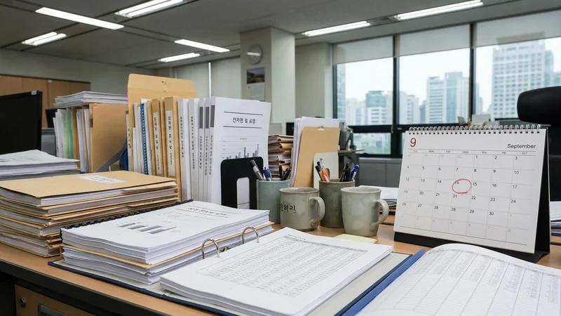 은행 연체채권 대손인정 9월 규제 개편 내용을 담은 서류 파일과 계산기