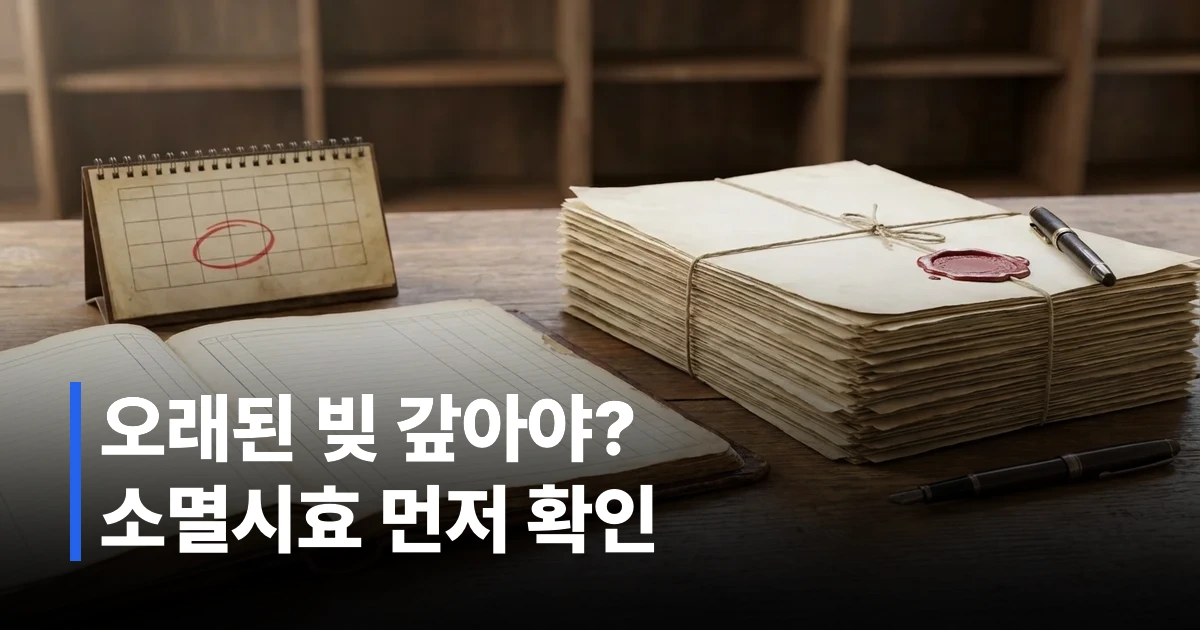 채권 소멸시효 관련 법률 계약서와 공식 도장이 놓인 책상