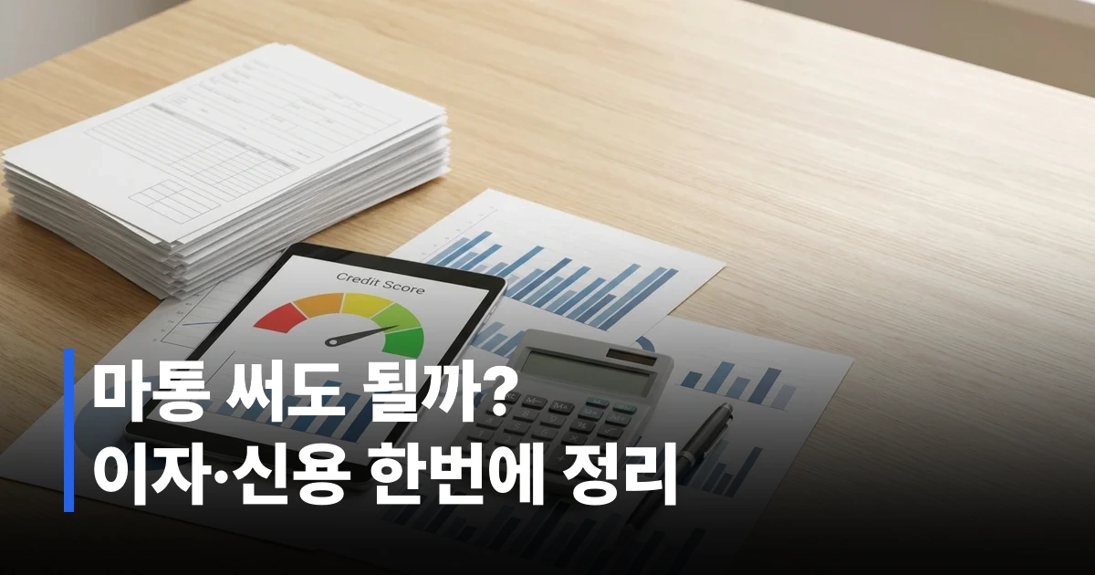 마이너스 통장 대출 한도와 금리 비교 서류 및 계산기가 놓인 책상