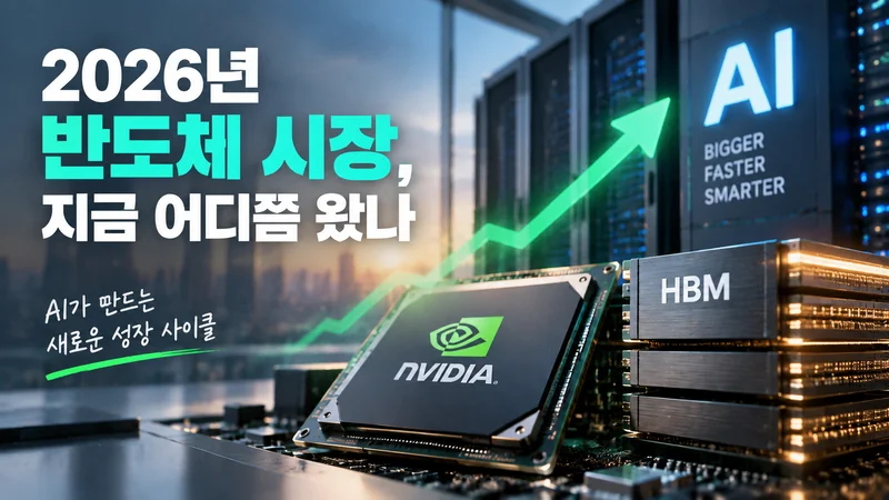 AI 데이터센터와 GPU, HBM 메모리를 통해 반도체 산업의 새로운 성장 국면을 표현한 이미지