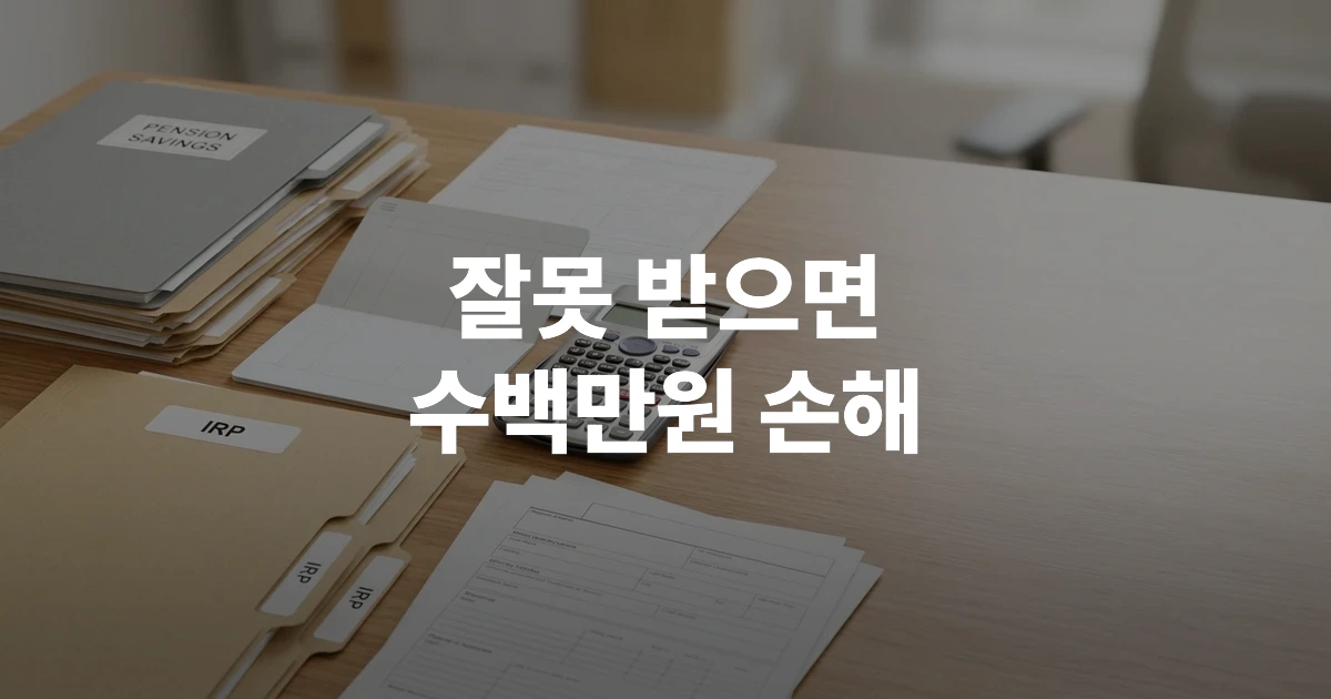 퇴직연금 IRP 계좌 서류와 연금 수령 방법 비교표가 놓인 깔끔한 사무 책상