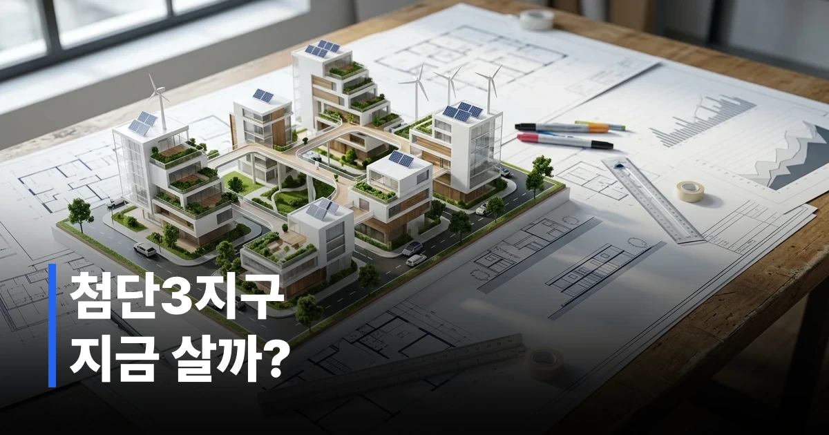 광주 첨단3지구 아파트 단지의 청사진을 보여주는 미래지향적 건축 모델링 이미지