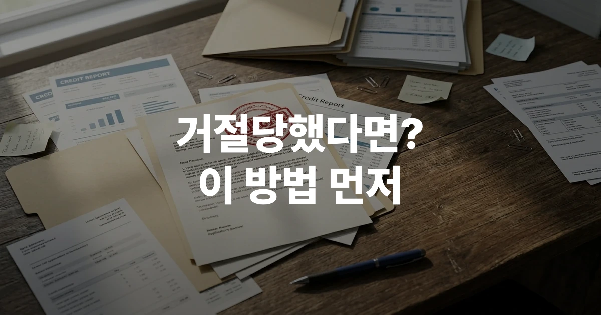 대출 거절 서류와 신용 관련 문서들이 놓인 책상