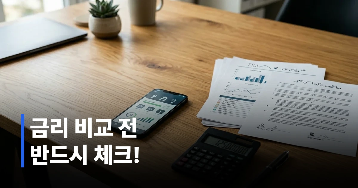 스마트폰 화면에 표시된 모바일 뱅킹 대출 신청 화면과 금융 서류들이 놓인 책상