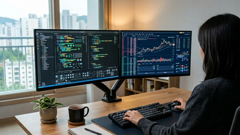 투자 자동화 시스템 API 연동 개념도와 코드 에디터 화면