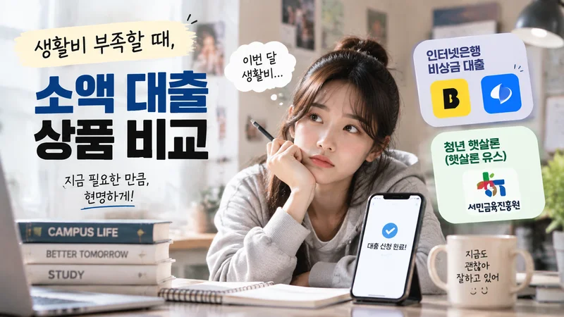 학자금 대출 이자 면제와 감면 혜택을 확인하며 안심하는 대학생을 표현한 장학 지원 안내 이미지