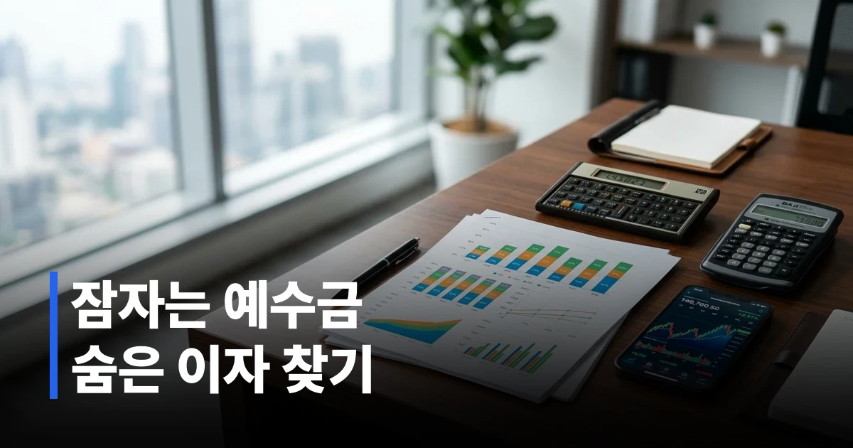 2026년 증권사 예탁금 이자 비교 및 똑똑한 투자 전략을 표현하는 금융 문서와 계산기가 놓인 데스크 이미지