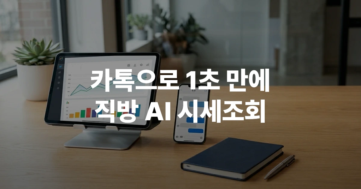 카카오톡과 직방 AI 부동산 매물 시세 조회 화면을 나타내는 태블릿 분석 차트 이미지