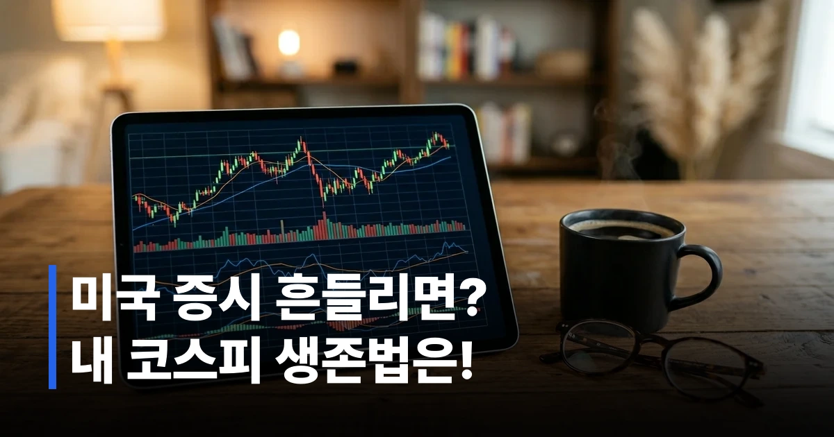 미국 증시 지수와 주가지수 그래프가 표시된 태블릿 기기