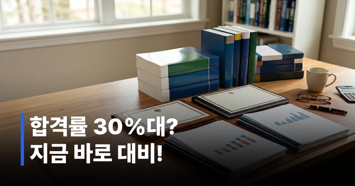 투자자산운용사 시험 관련 금융 교재와 자격증 서류가 정리된 책상