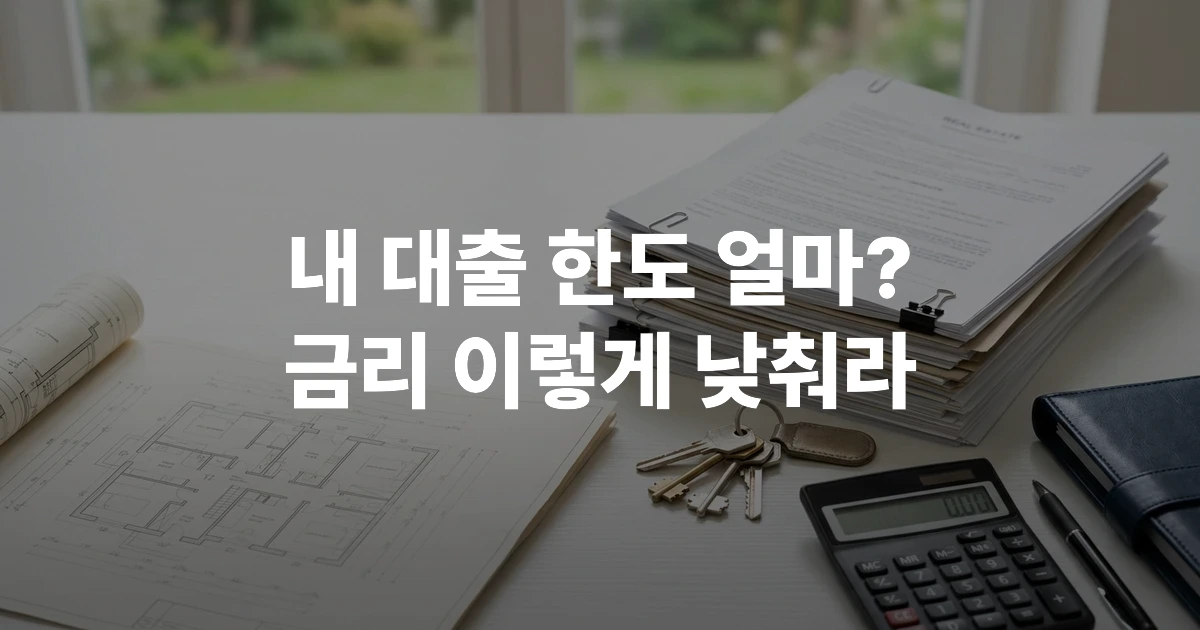 아파트 단지와 부동산 대출 계약서, 열쇠, 계산기가 놓인 책상