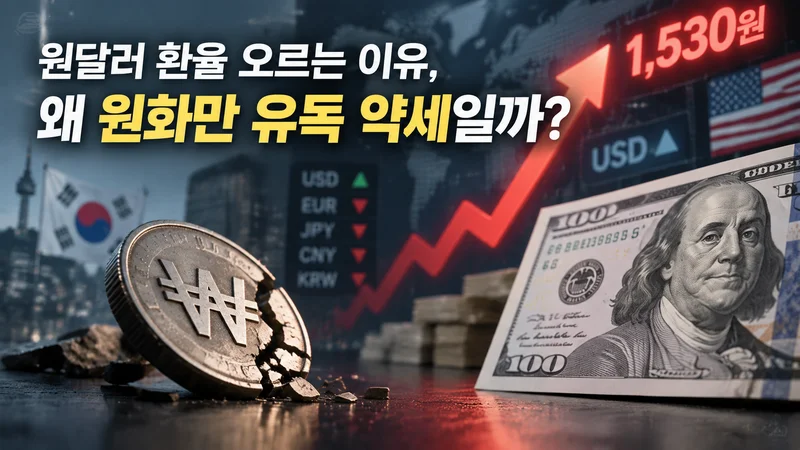 원화 가치 하락과 달러 강세를 대비해 원달러 환율 상승 원인을 표현한 글로벌 외환시장 이미지