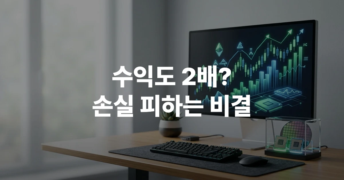 컴퓨터 화면에 표시된 반도체 주가 차트와 반도체 칩 일러스트 썸네일