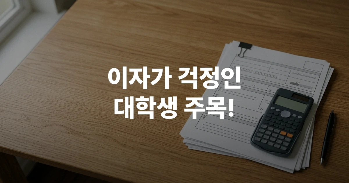 2026학년도 2학기 무이자 학자금대출 신청을 위한 서류와 계산기가 놓인 책상