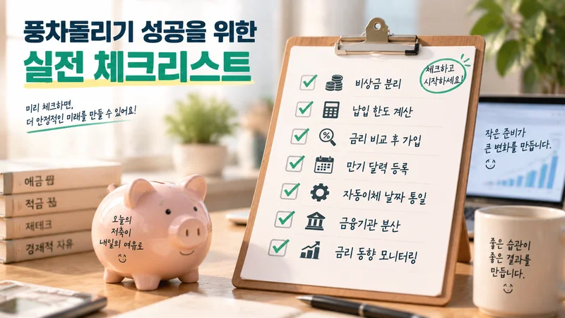 목돈 관리를 위한 예금 풍차돌리기 완벽 가이드와 분산 저축 개념을 보여주는 금융 인포그래픽 썸네일 이미지