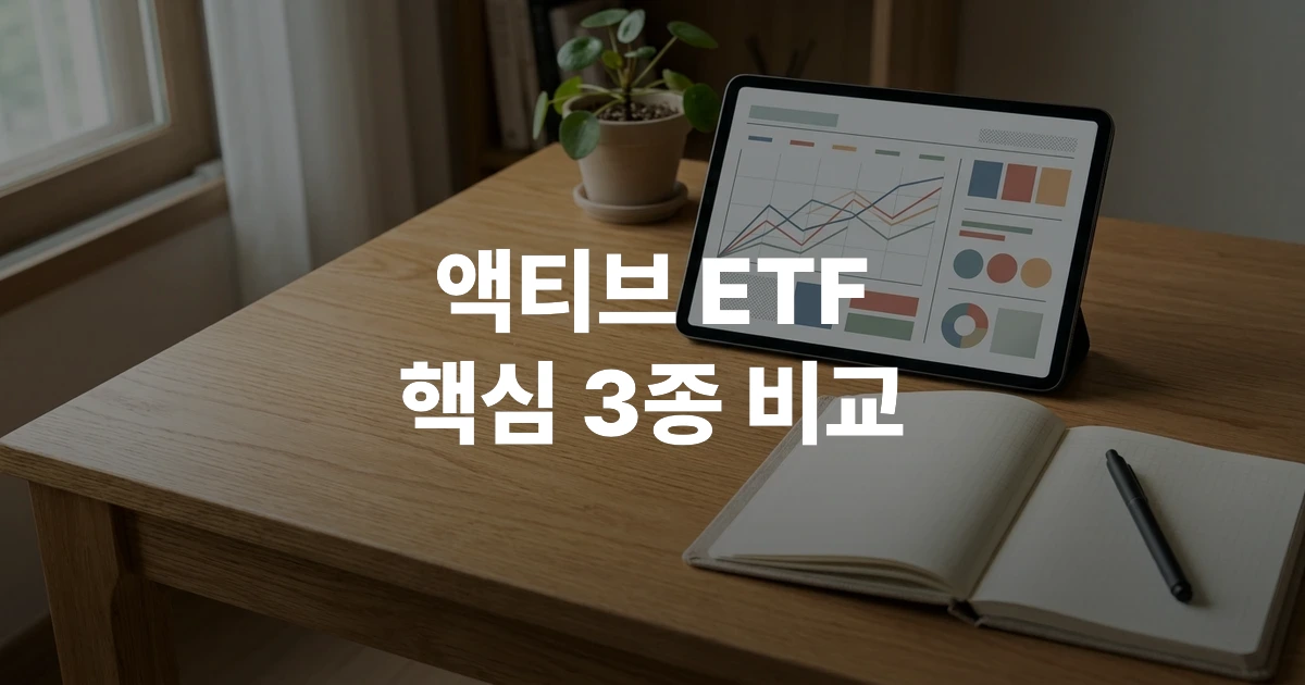 액티브 ETF 투자 전략을 나타내는 태블릿과 금융 차트 이미지