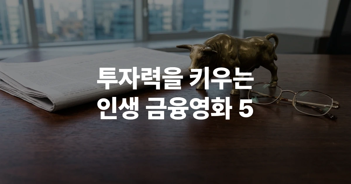 금융 관련 신문과 황소 조각상이 놓인 서재 책상