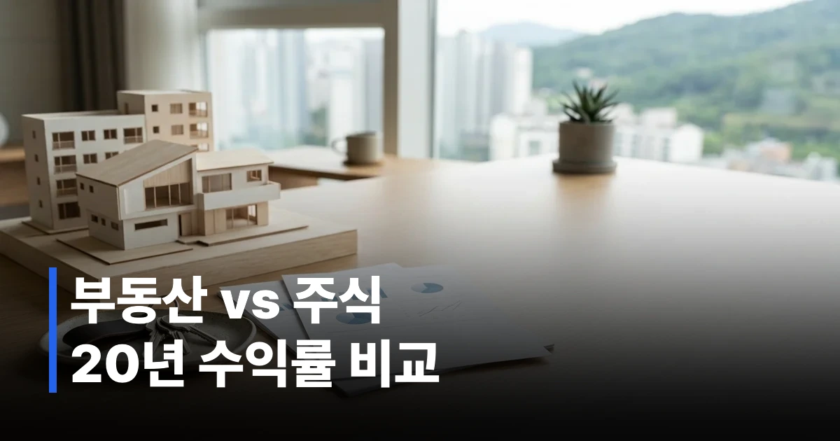 책상 위에 놓인 미니 주택 모형과 금융 문서 및 계산기
