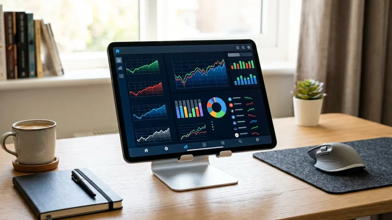 주식 및 ETF 거래를 위한 스마트폰 화면과 금융 문서