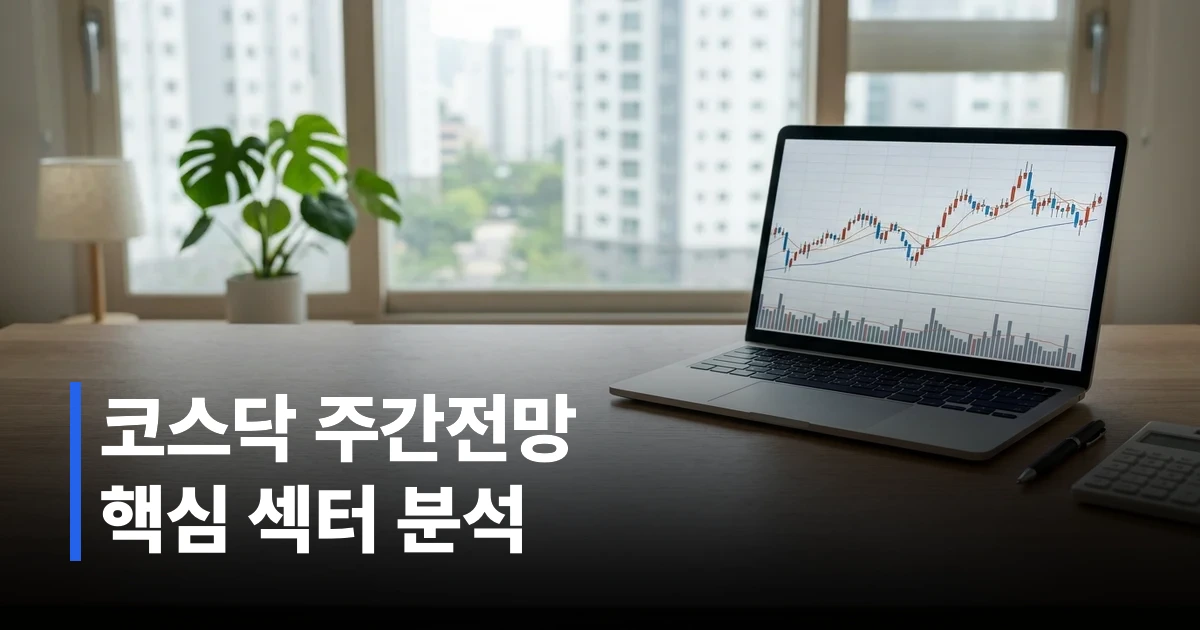 2026년 코스닥 주간 전망 분석을 위한 데스크톱 화면의 주가 차트