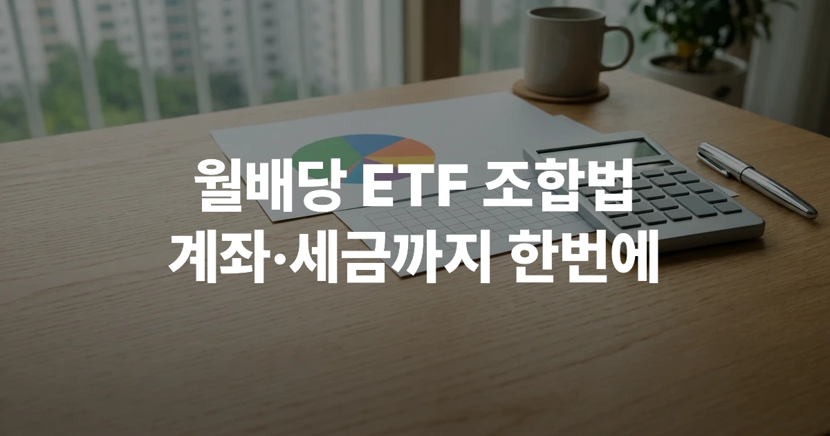 배당 ETF 포트폴리오 구성을 위한 수익률 차트와 금융 자료가 놓인 책상