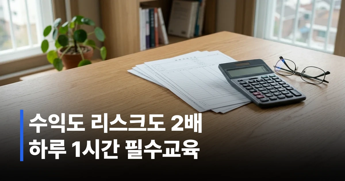 레버리지 ETF 투자를 위한 금융 보고서와 계산기가 놓인 책상 썸네일 이미지