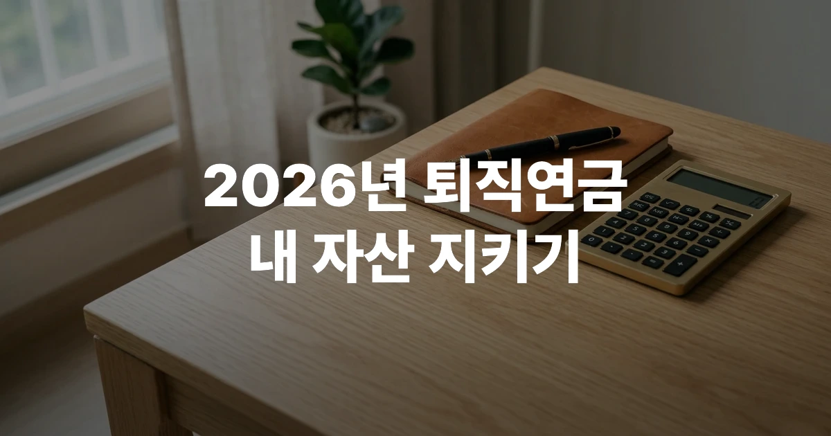 나무 책상 위에 놓인 가죽 노트와 계산기 및 펜