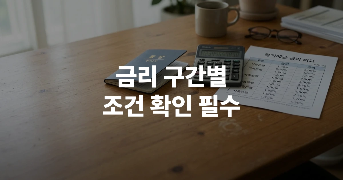 통장과 계산기, 금리 비교 자료가 놓인 책상