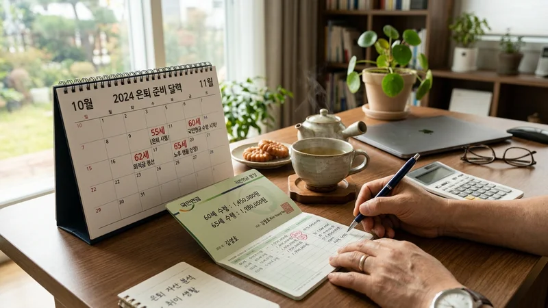 은퇴 계획을 세우는 서류와 달력, 저금통