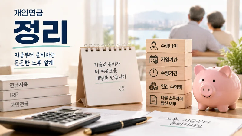 개인연금 수령 조건과 절세 전략을 정리한 안정적인 노후 준비 콘셉트 이미지