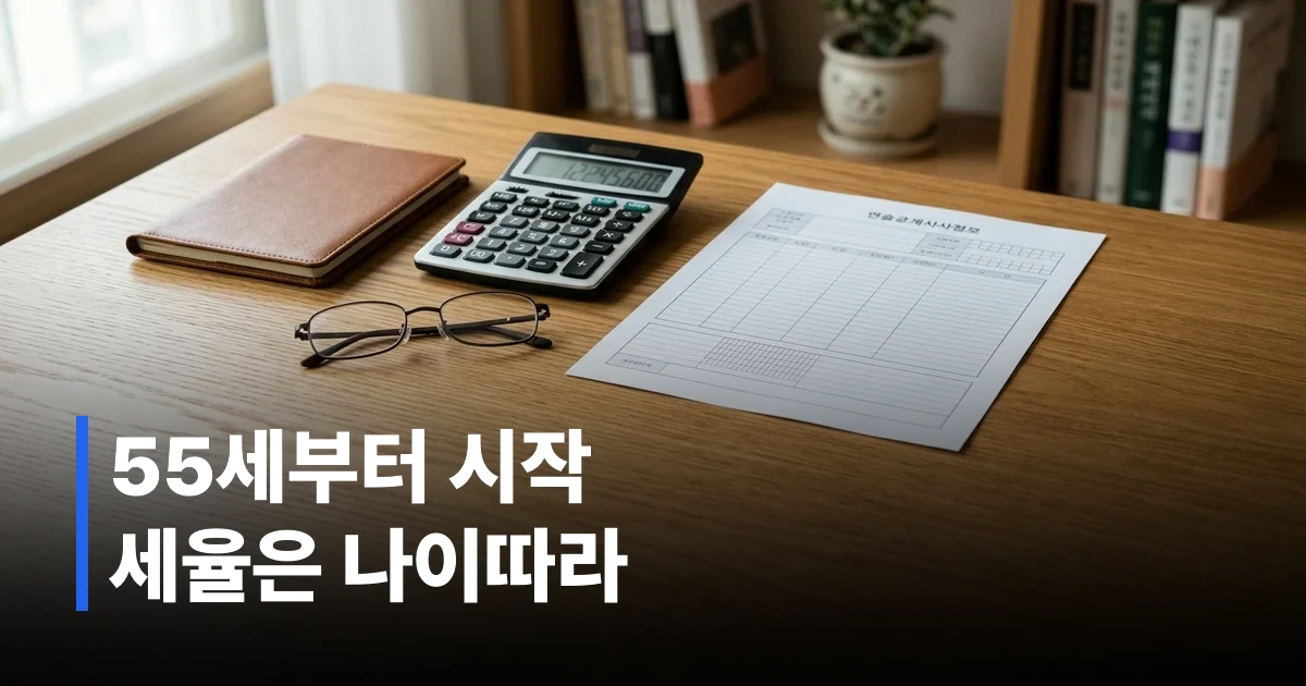 연금 통장과 계산기, 안경이 놓인 책상