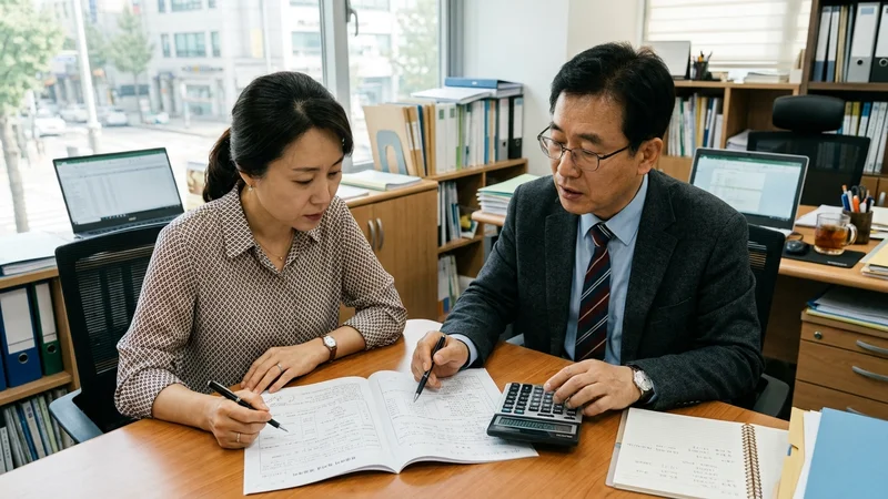 아파트 단지와 부동산 서류, 계산기가 함께 놓인 모습