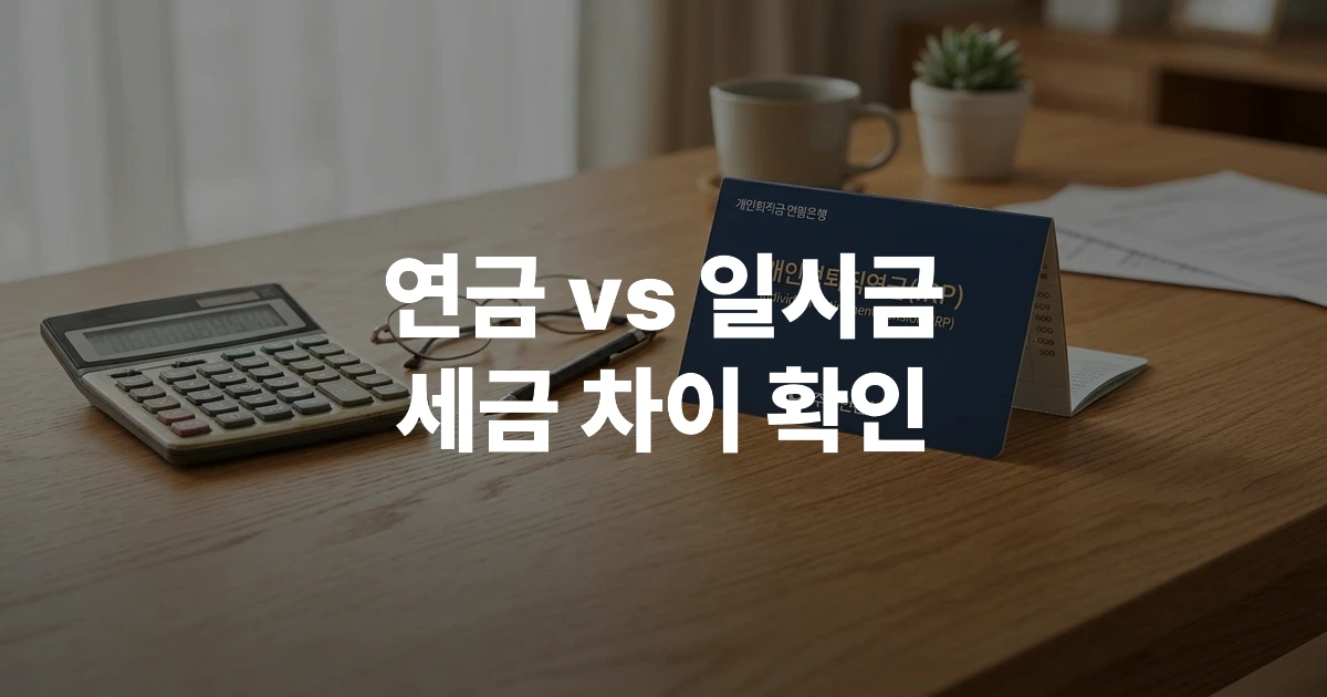 퇴직연금 IRP 계좌 통장과 계산기, 은퇴 자금 설계 자료가 놓인 책상