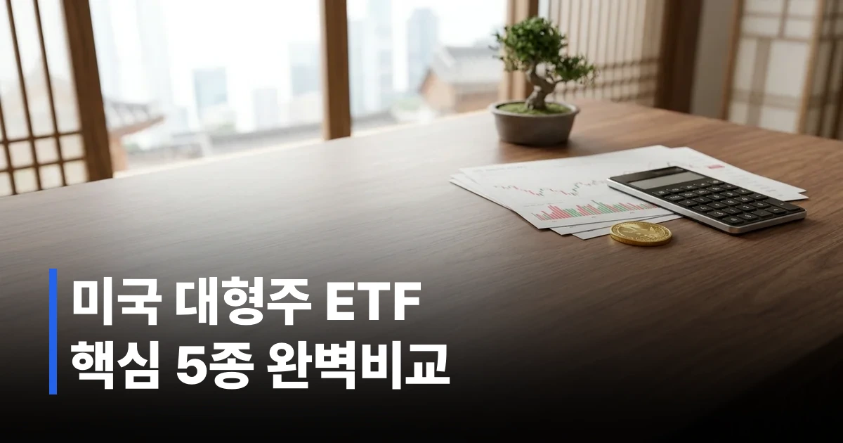 미국 대형주 ETF 비교를 위한 필기구와 주식 차트가 놓인 책상