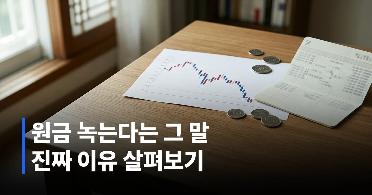 커버드콜 ETF 원금 손실 위험성을 보여주는 하락 캔들차트와 배당금 명세서