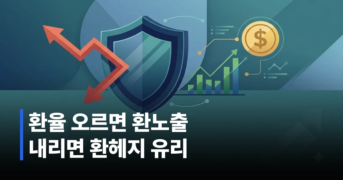 환율 변동을 막는 방패와 상승 그래프로 표현한 환헤지 ETF 개념