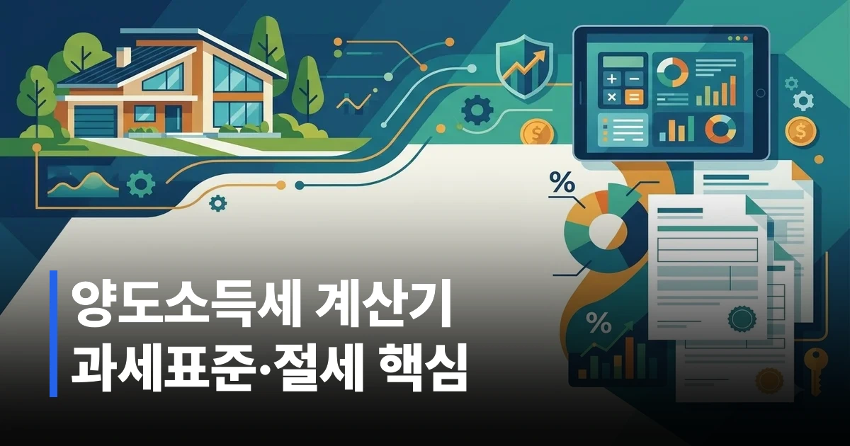 양도소득세 계산기와 부동산 세금 산정 관련 벡터 일러스트