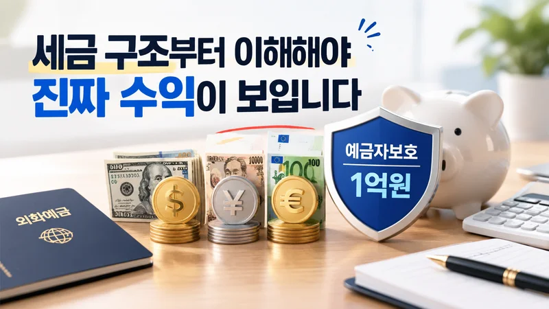 외화예금 세금 구조와 예금자보호 1억원 기준을 표현한 금융 보안 이미지