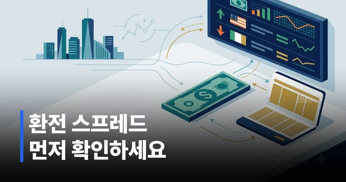 달러 지폐와 외화 통장, 환율 전광판이 놓인 책상 이미지