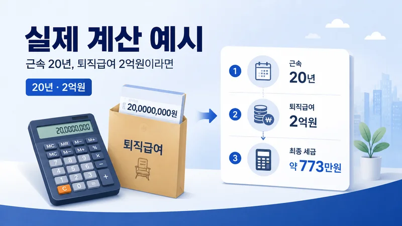 근속 20년 퇴직급여 2억원 기준 퇴직소득세 약 773만원 계산 예시