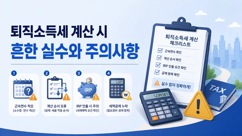 퇴직소득세 계산 시 근속연수 계산과 IRP 인출 등 흔한 실수와 주의사항 체크리스트
