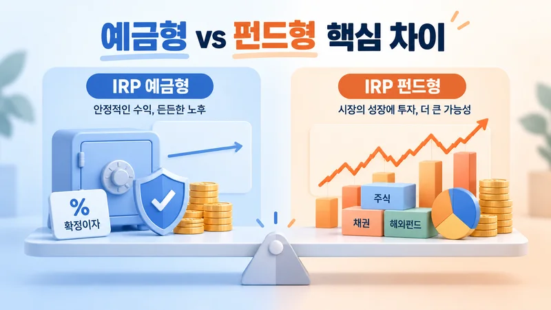IRP 예금형과 펀드형의 안정성·수익 특성을 비교한 이미지
