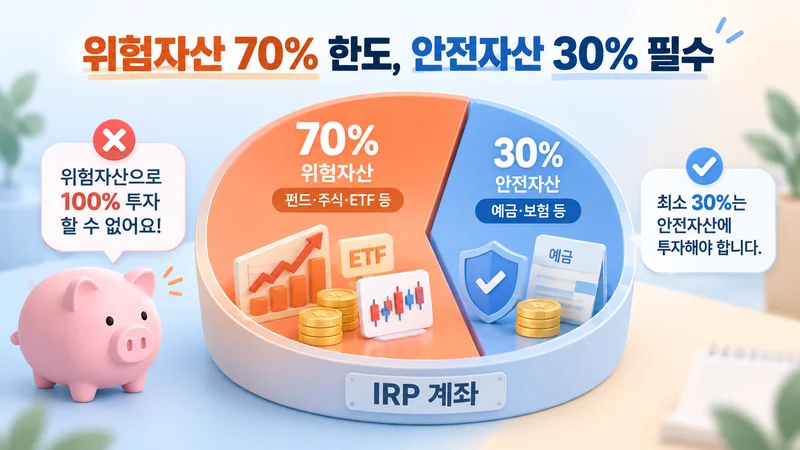 IRP 위험자산 70% 한도와 안전자산 30% 비중을 설명한 이미지