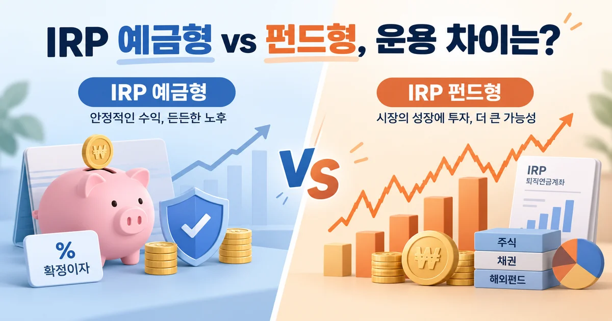 IRP 예금형과 펀드형의 운용 차이를 비교한 이미지