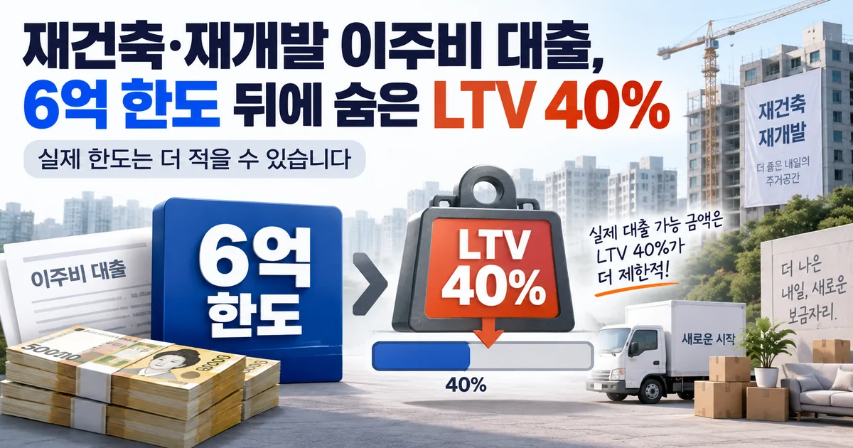 감정평가액과 이주비 대출 한도 비율을 보여주는 재건축 이주 개념 이미지