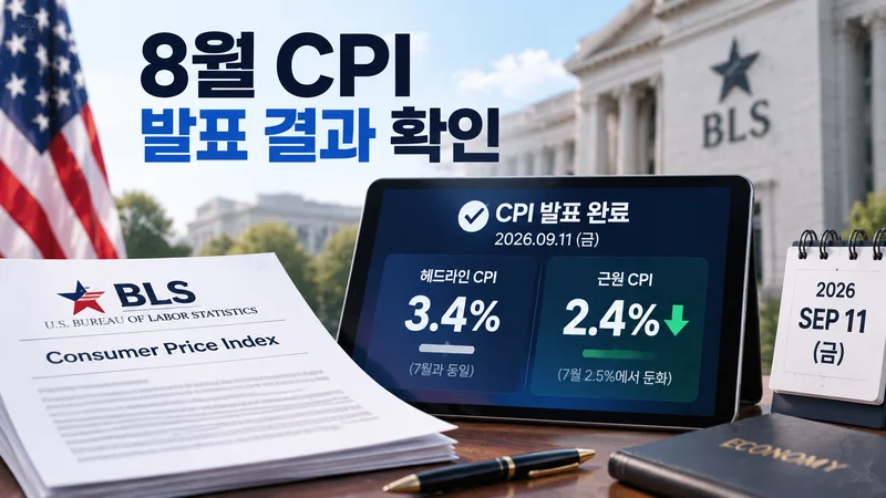 미국 노동통계국의 2026년 8월 CPI 발표 완료와 헤드라인 및 근원 CPI 변화를 보여주는 경제 분석 이미지