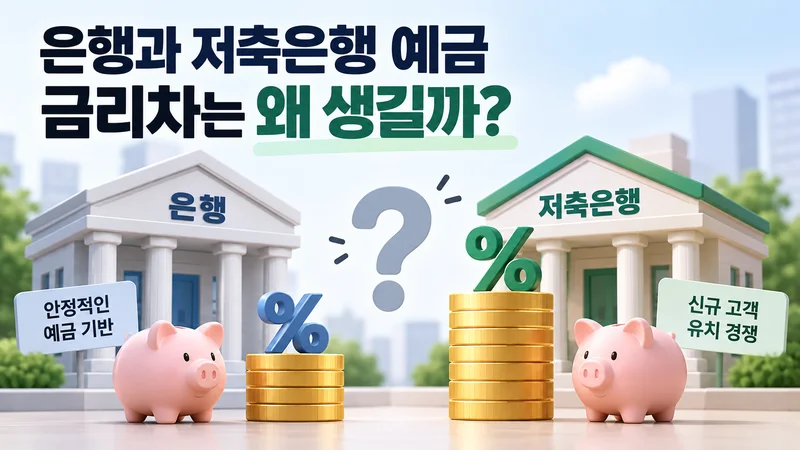 은행과 저축은행의 예금 금리 차이가 안정적인 예금 기반과 신규 고객 유치 경쟁에서 발생하는 이유를 표현한 이미지