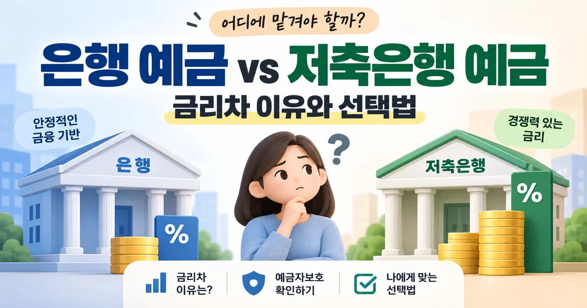 은행과 저축은행 정기예금 금리와 보호 한도를 비교한 일러스트